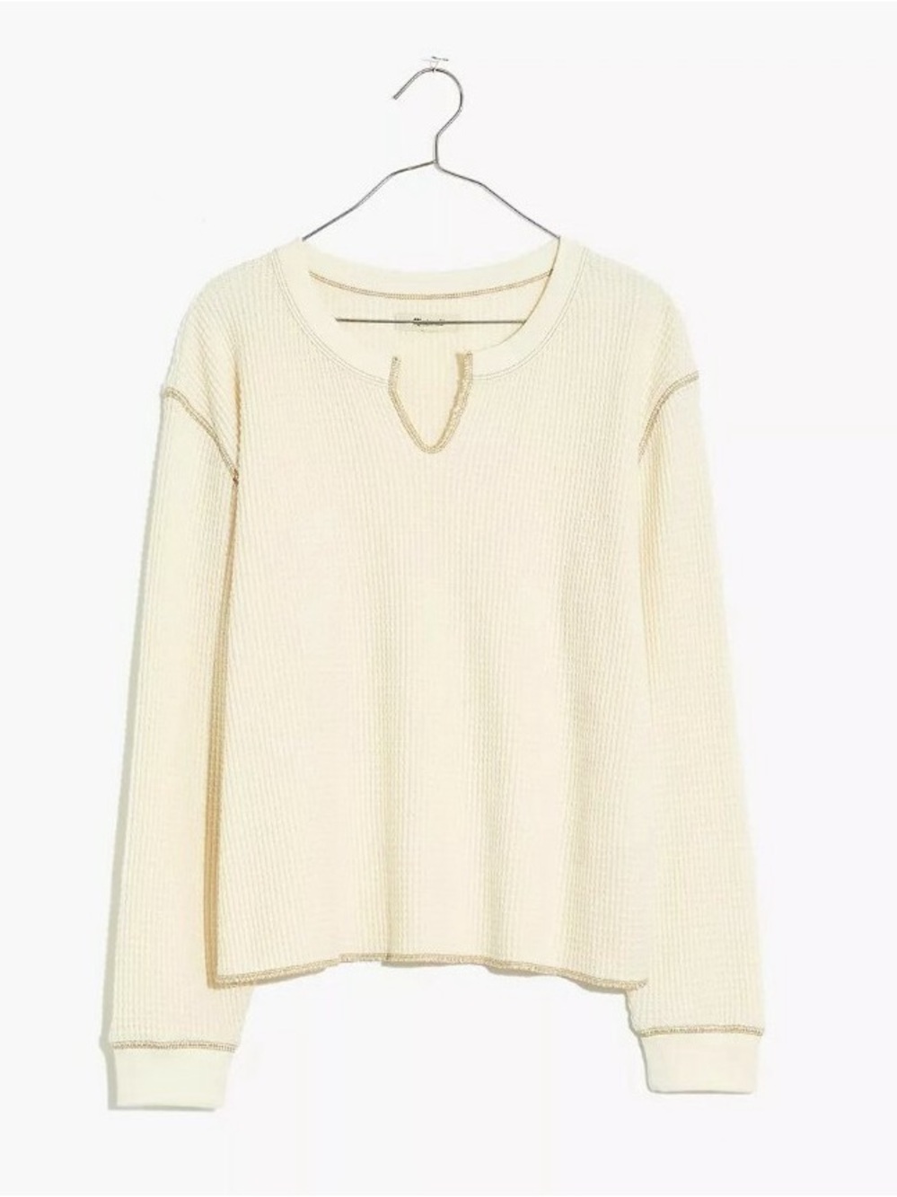 Madewell Cream Waffle-Knit Long Sleeve Tee